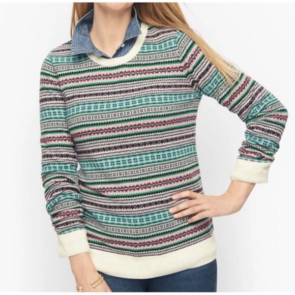 NWT Talbots Women’s 3X Fair Isle Crew Neck Sweater Multicolor Striped Plus Size - Picture 1 of 7